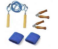 Body Maxx Combo Pack 2 Wooden Hand Grippers + Skipping Rope + Wrist Bands 1 Pair